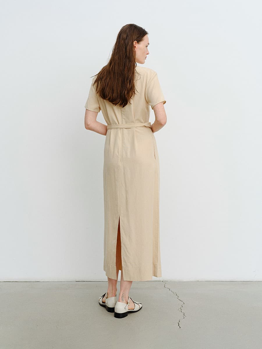 TVR DRAPED WAIST DRESS_BEIGE — vue 4