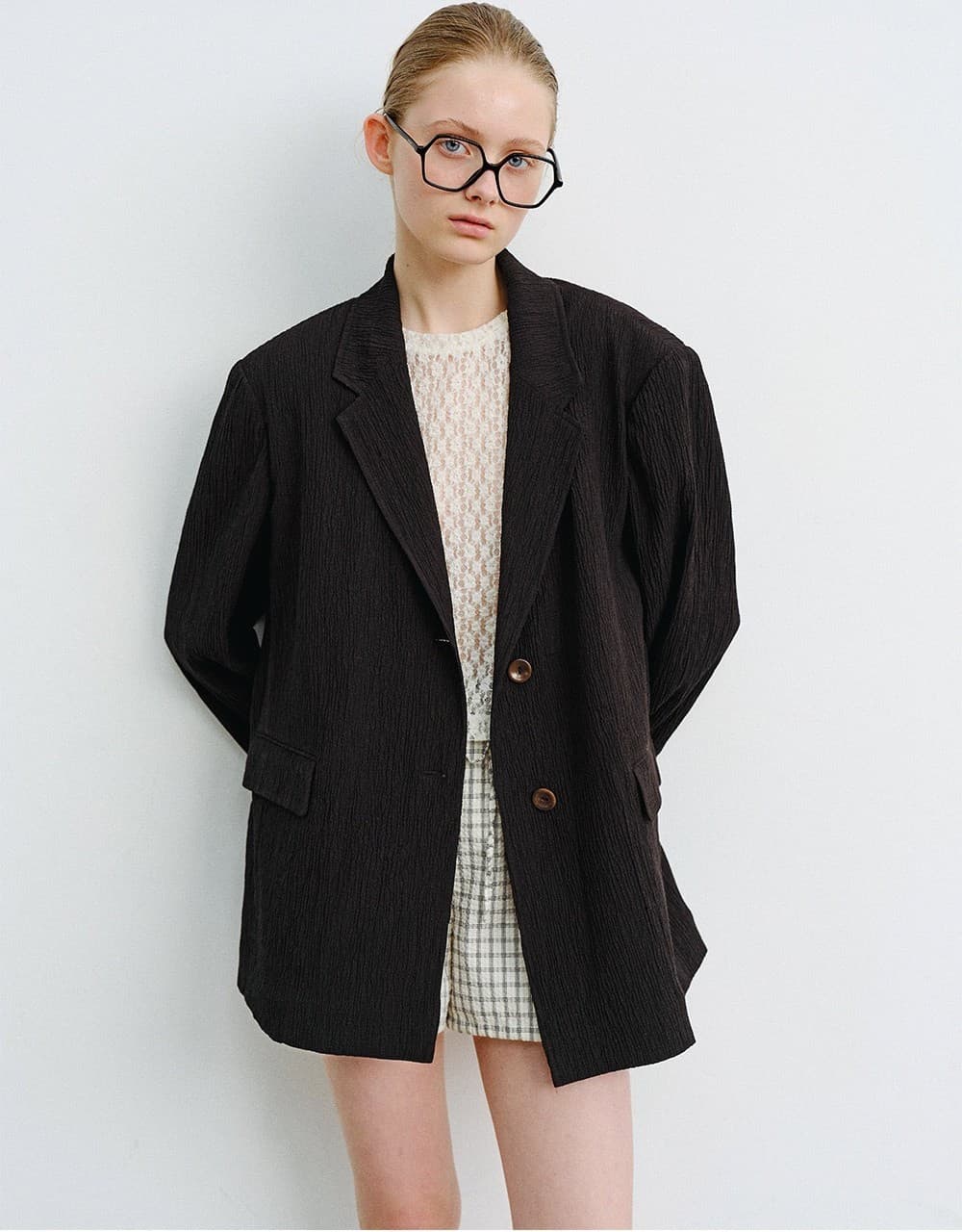 TVR LINEN CREASE BLAZER_BLACK — vue 5