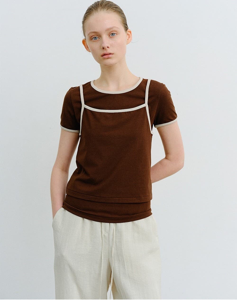 TVR HALF SLEEVE LAYERED TOP_BROWN — vue 5