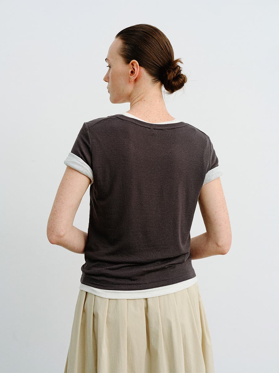 TVR LINEN LAYERED TOP_CHARCOAL & IVORY — vue 4