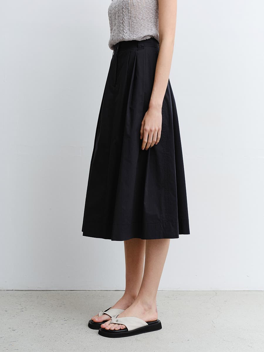 TVR COTTON FLARE SKIRT_D-NAVY — vue 2