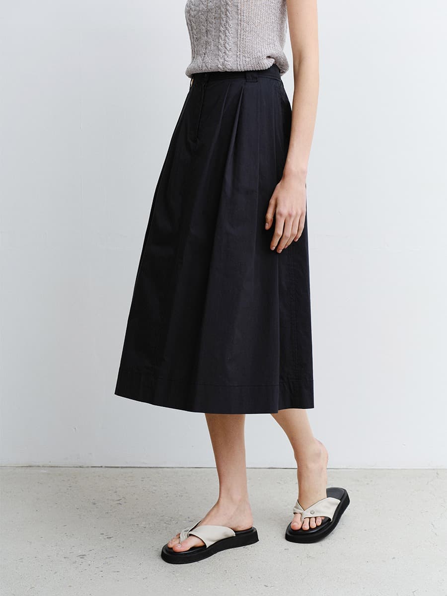 TVR COTTON FLARE SKIRT_D-NAVY — vue 3