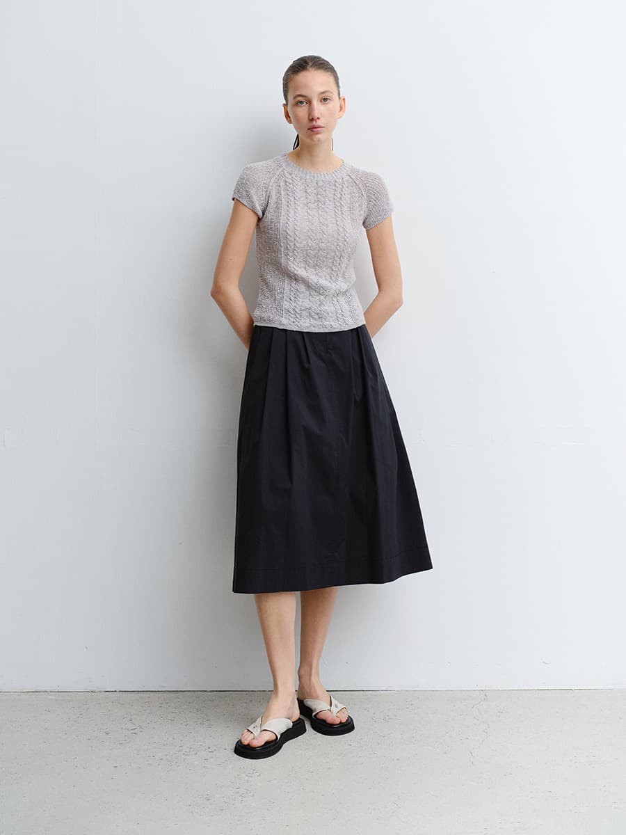 TVR COTTON FLARE SKIRT_D-NAVY — vue 4