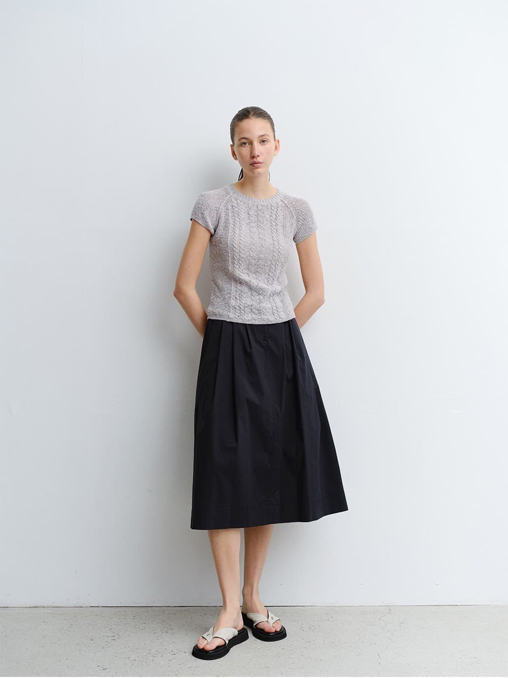 TVR COTTON FLARE SKIRT_D-NAVY — vue 5
