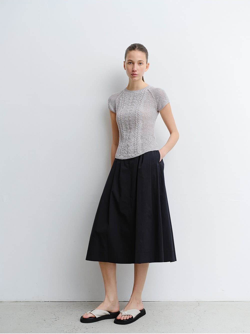 TVR COTTON FLARE SKIRT_D-NAVY — vue 6