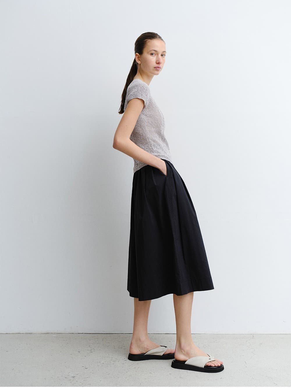 TVR COTTON FLARE SKIRT_D-NAVY — vue 8