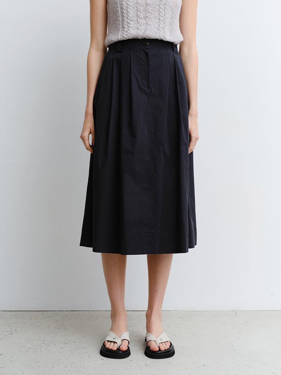 TVR COTTON FLARE SKIRT_D-NAVY — vue 1