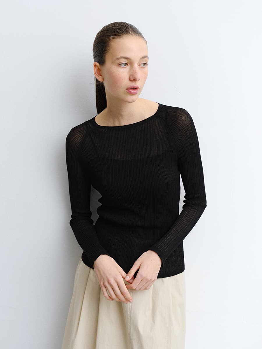 TVR RIBBED SILK KNIT TOP_BLACK — vue 2