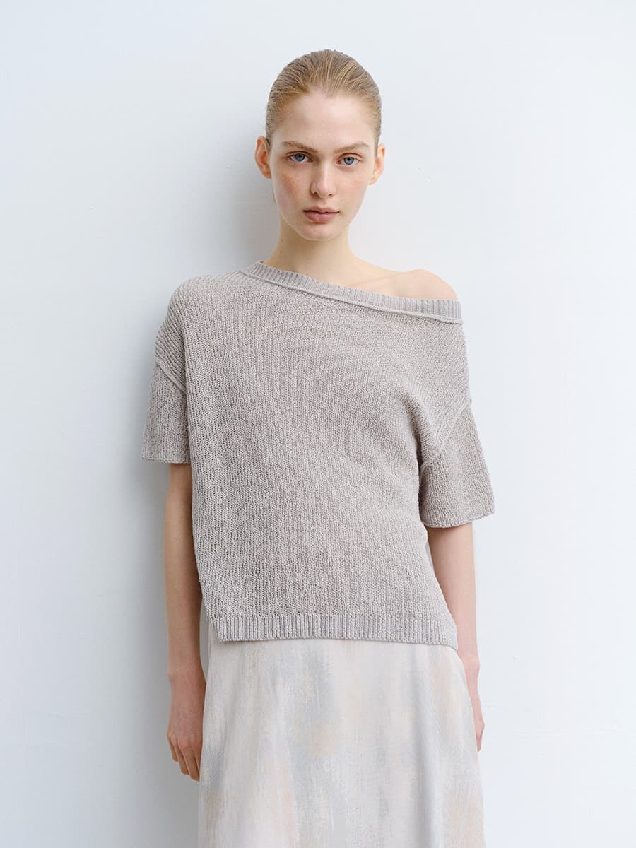 TVR ONE OFF-SHOULDER KNIT TOP_GREY — vue 2