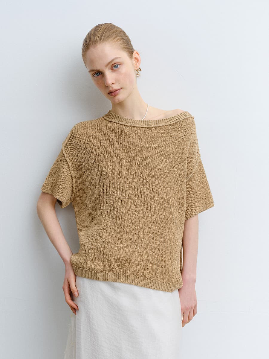TVR ONE OFF-SHOULDER KNIT TOP_BEIGE — vue 4