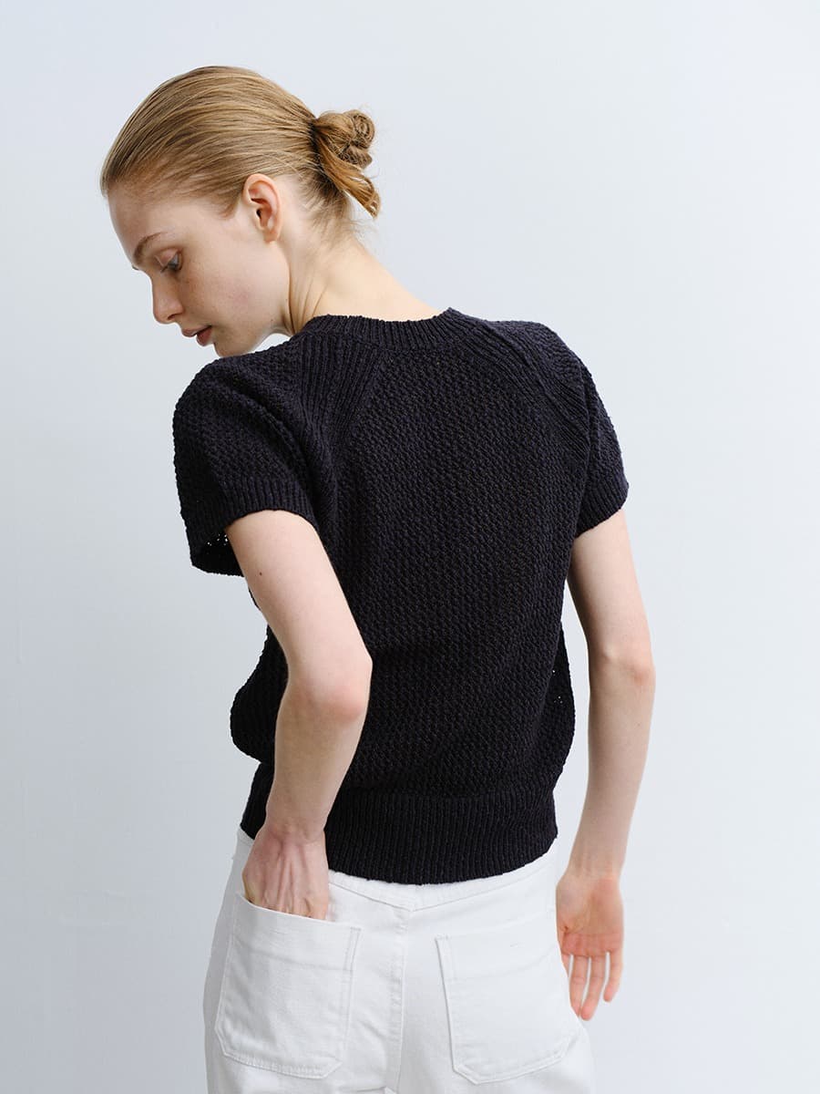 TVR COTTON NETTING KNIT TOP_D-NAVY — vue 3