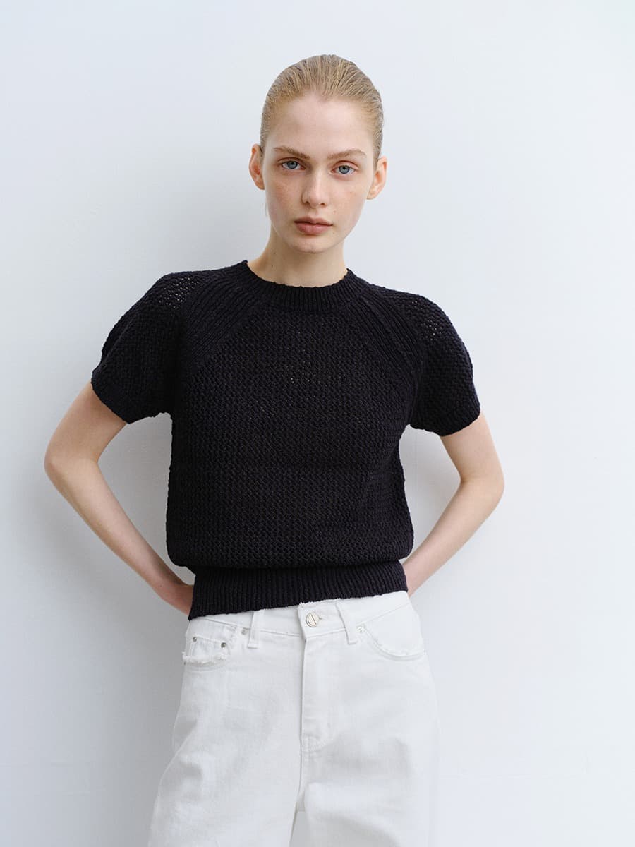 TVR COTTON NETTING KNIT TOP_D-NAVY — vue 1