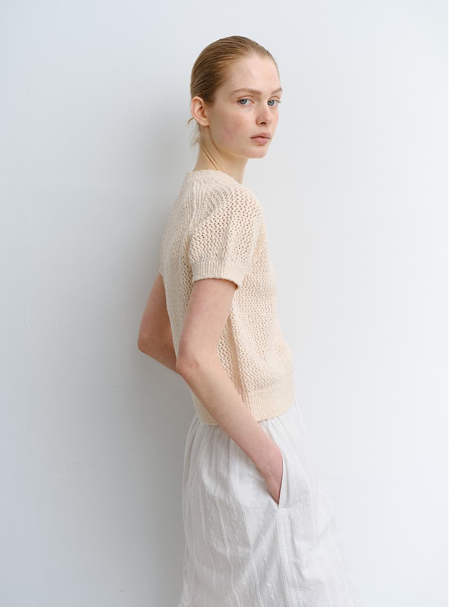 TVR COTTON NETTING KNIT TOP_CREAM — vue 2