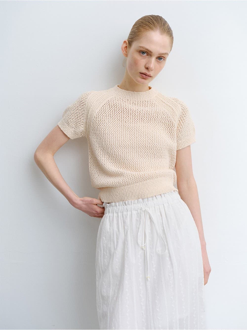 TVR COTTON NETTING KNIT TOP_CREAM — vue 8