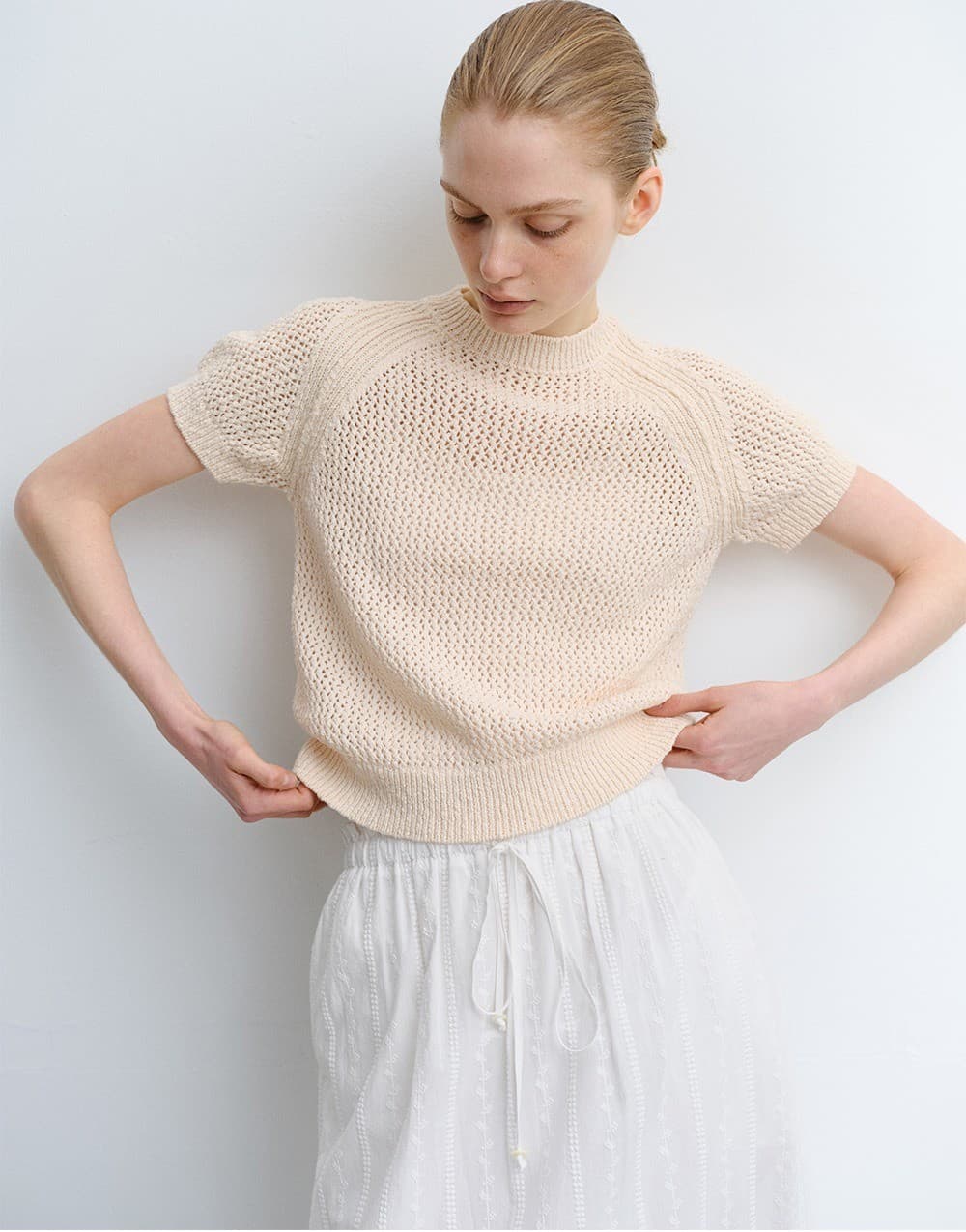 TVR COTTON NETTING KNIT TOP_CREAM — vue 9