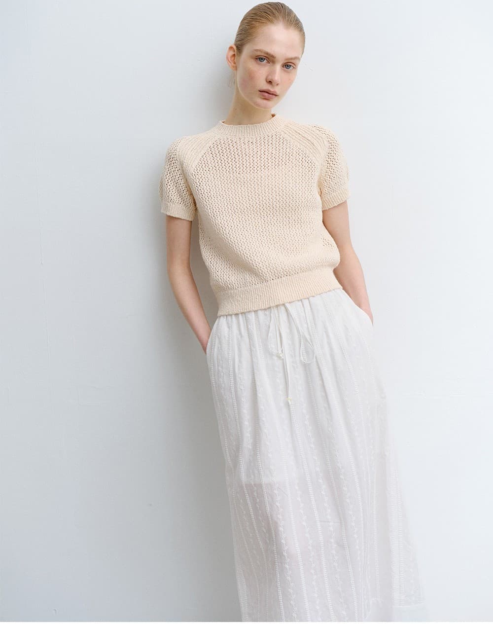 TVR COTTON NETTING KNIT TOP_CREAM — vue 11