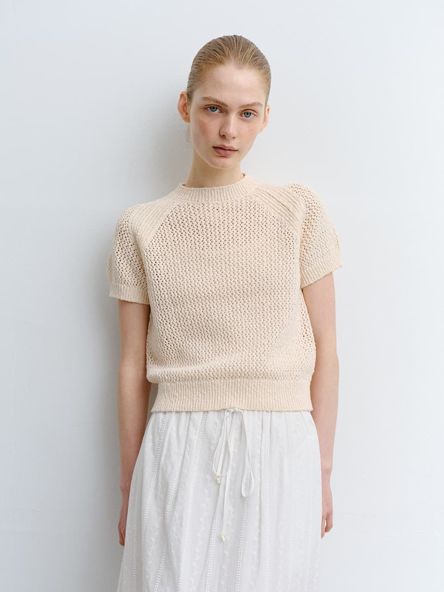 TVR COTTON NETTING KNIT TOP_CREAM — vue 1