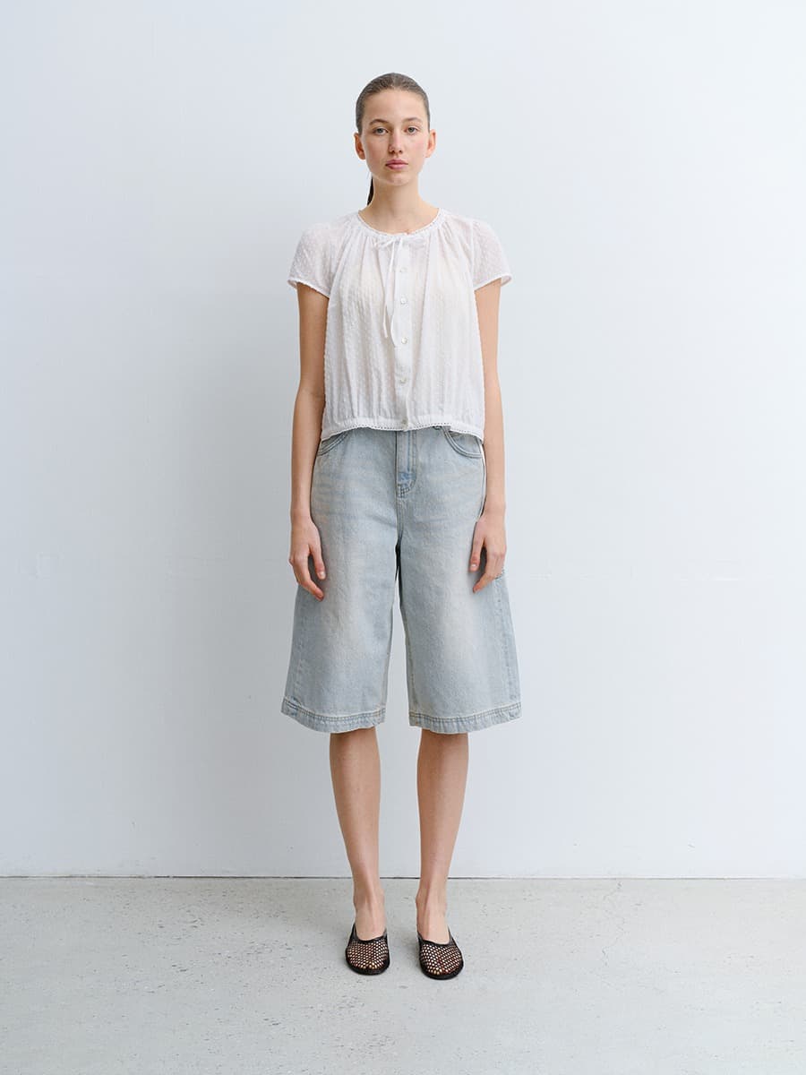 TVR DOT EMBROIDERY SHIRRING BLOUSE_WHITE — vue 2