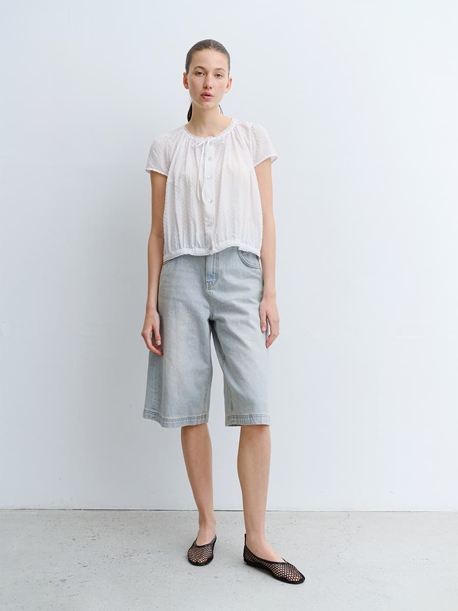 TVR DOT EMBROIDERY SHIRRING BLOUSE_WHITE — vue 4