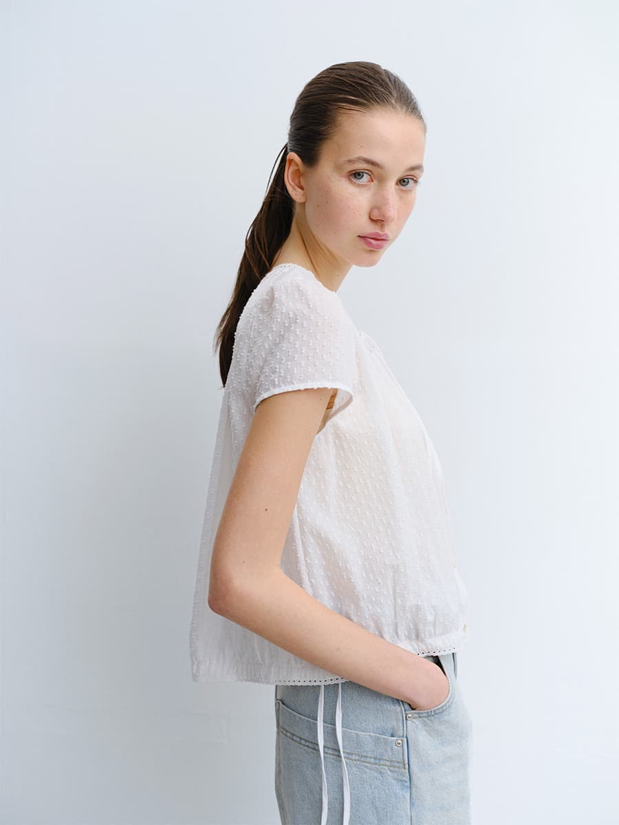 TVR DOT EMBROIDERY SHIRRING BLOUSE_WHITE — vue 7