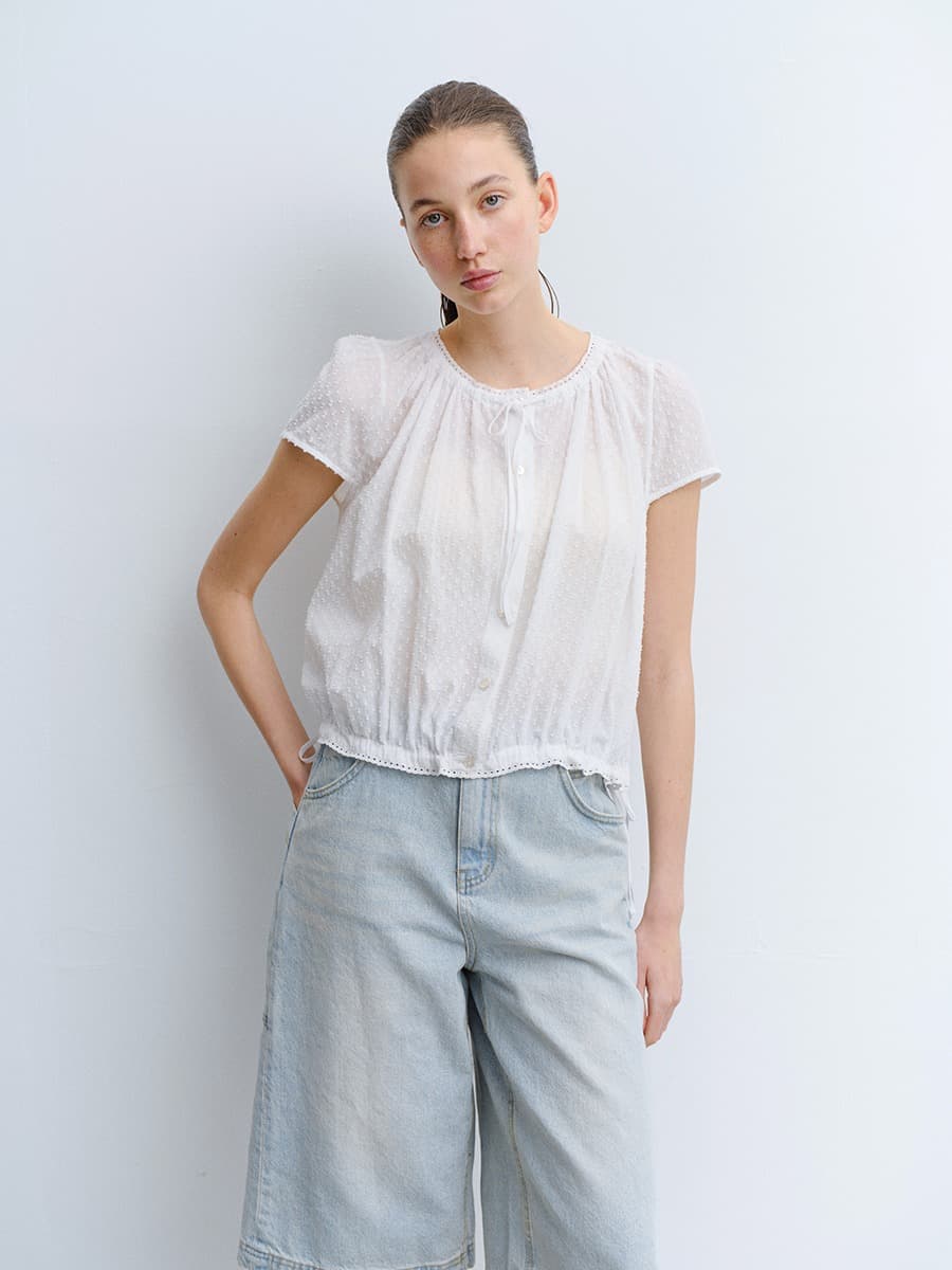 TVR DOT EMBROIDERY SHIRRING BLOUSE_WHITE — vue 9