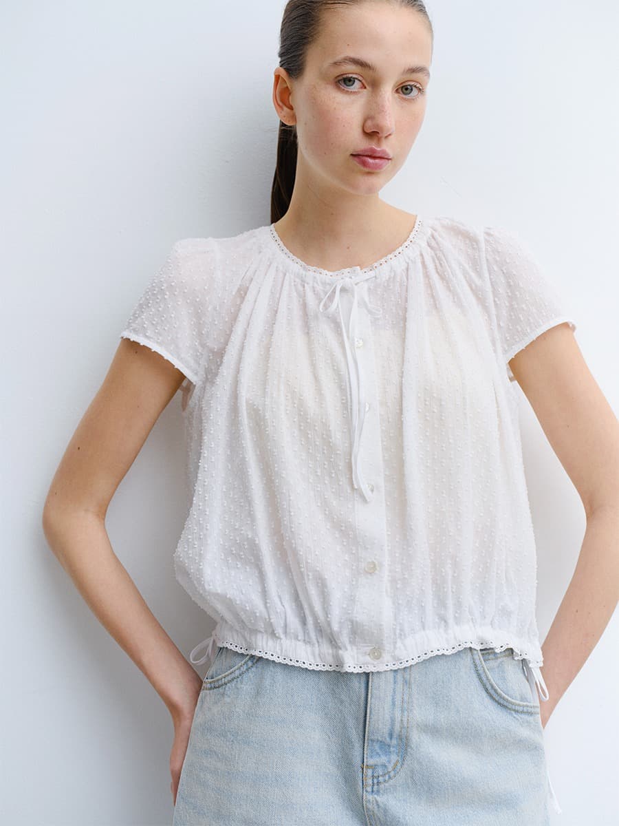 TVR DOT EMBROIDERY SHIRRING BLOUSE_WHITE — vue 11