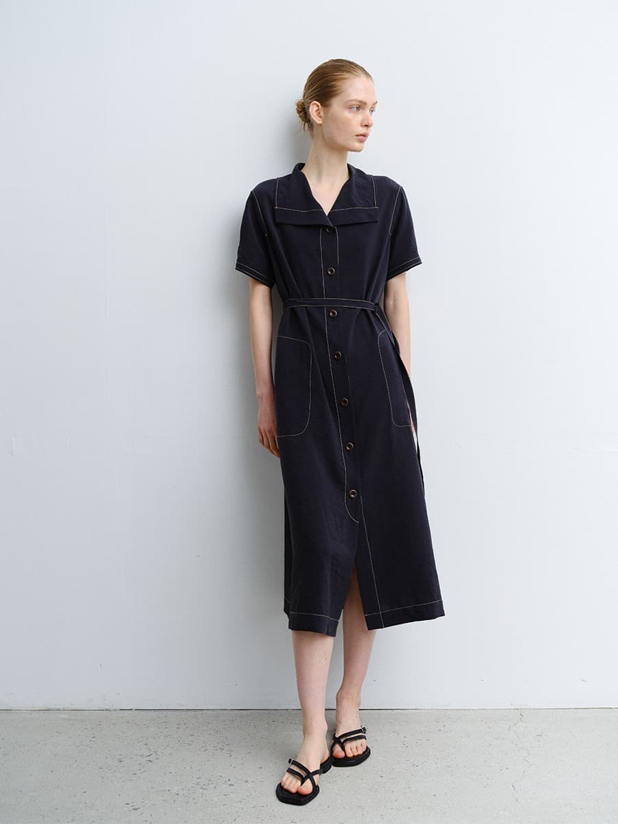 TVR WASHED SILK COLLAR DRESS_D-NAVY — vue 3