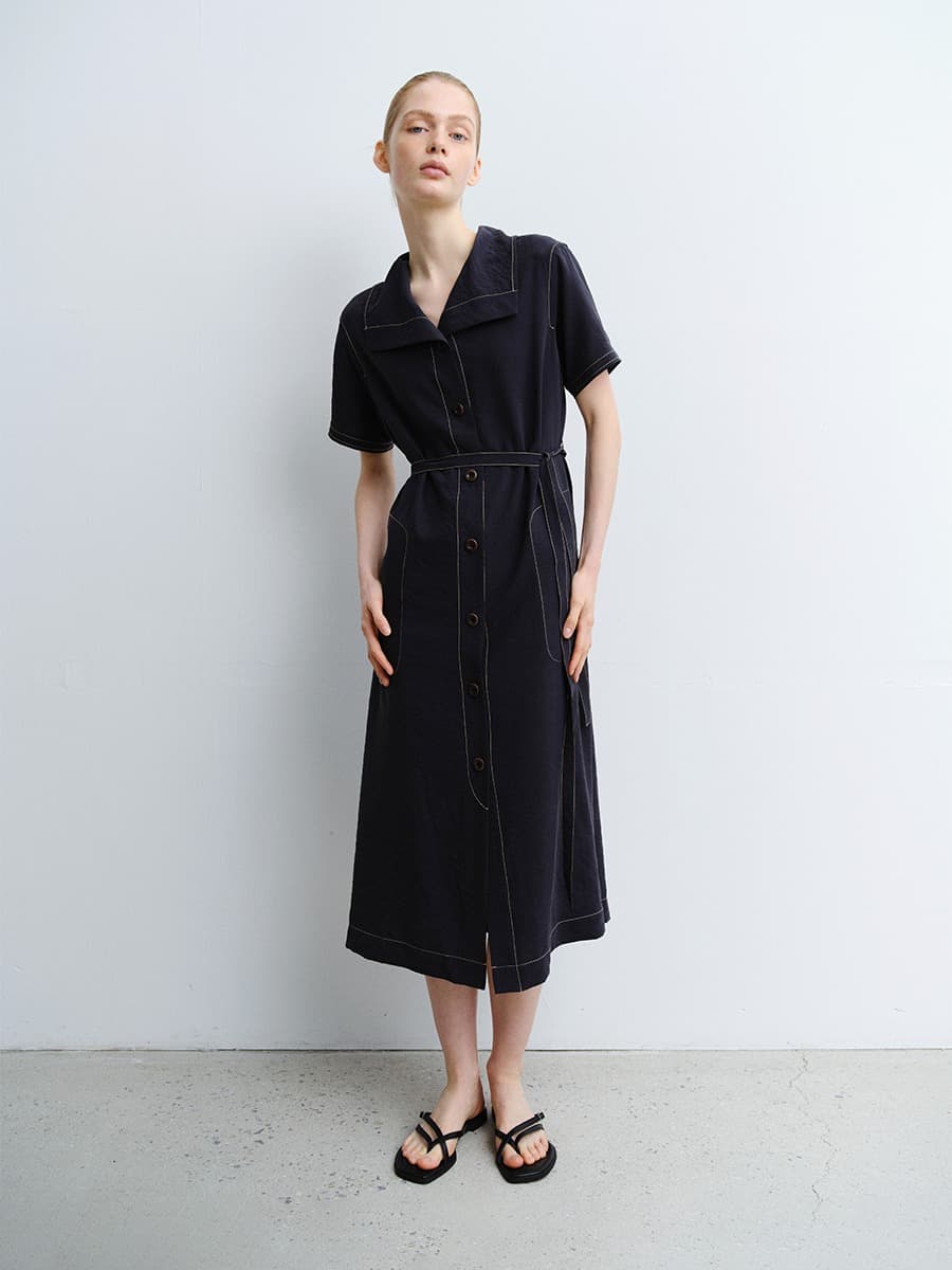 TVR WASHED SILK COLLAR DRESS_D-NAVY — vue 5