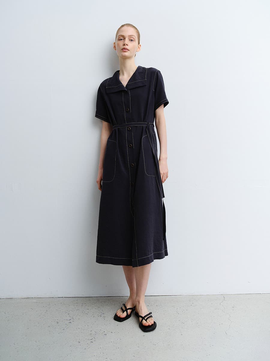 TVR WASHED SILK COLLAR DRESS_D-NAVY — vue 6