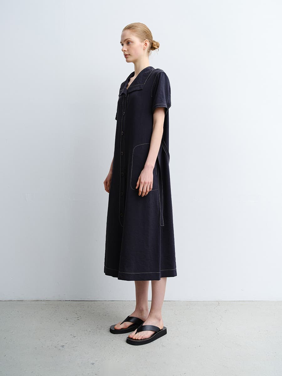 TVR WASHED SILK COLLAR DRESS_D-NAVY — vue 7
