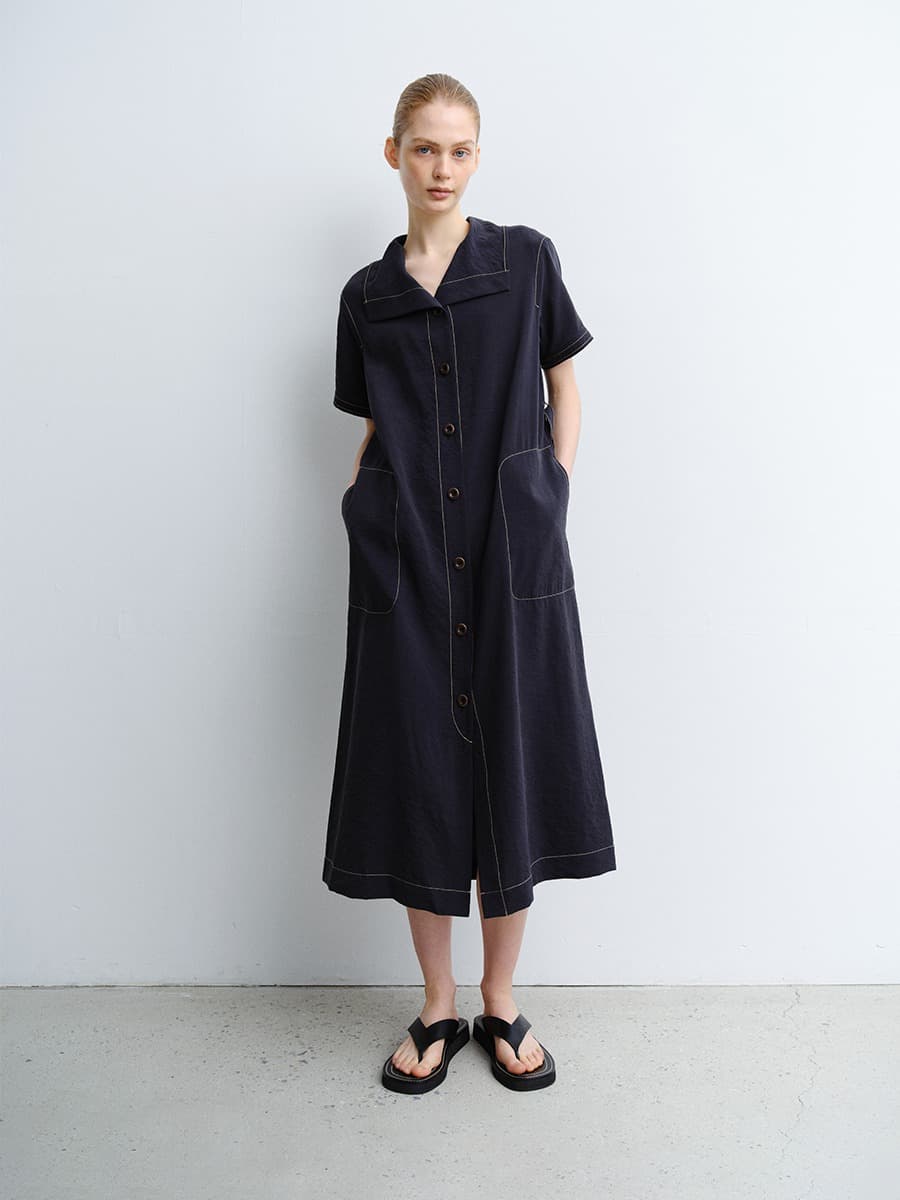 TVR WASHED SILK COLLAR DRESS_D-NAVY — vue 8