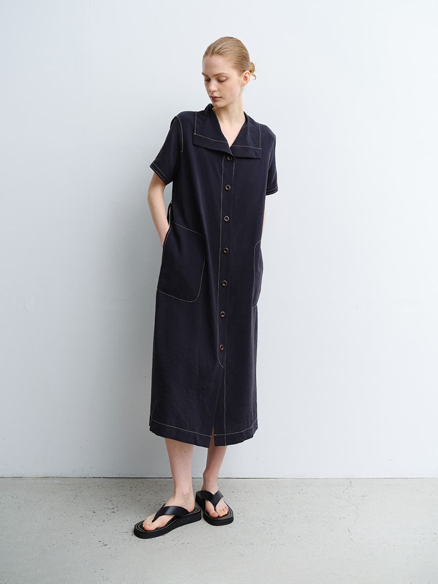 TVR WASHED SILK COLLAR DRESS_D-NAVY — vue 9