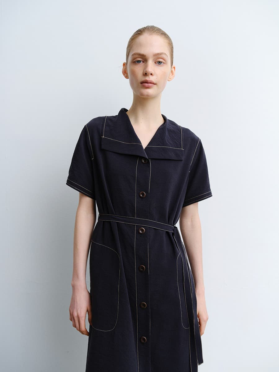 TVR WASHED SILK COLLAR DRESS_D-NAVY — vue 10
