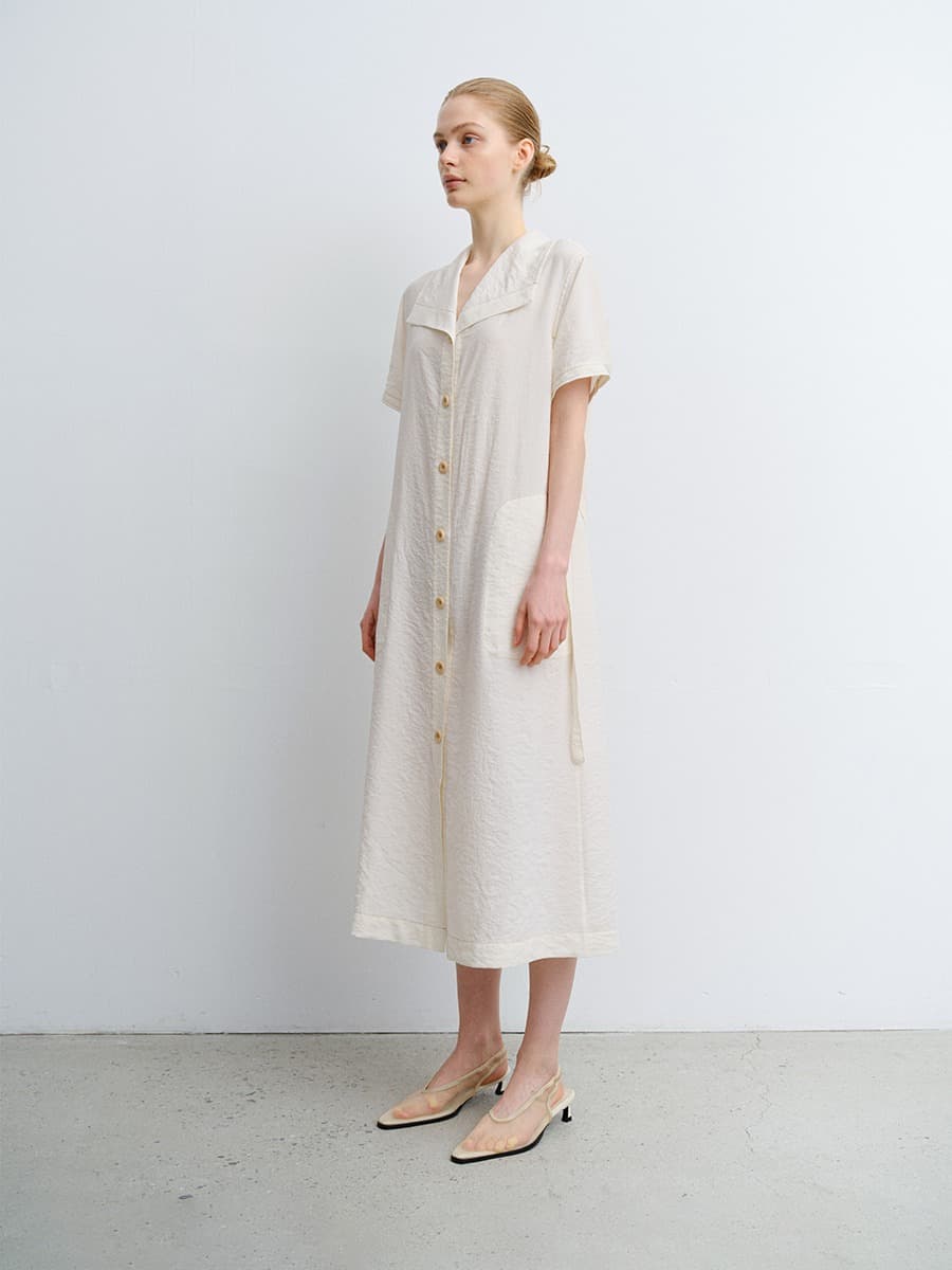 TVR WASHED SILK COLLAR DRESS_ECRU — vue 2
