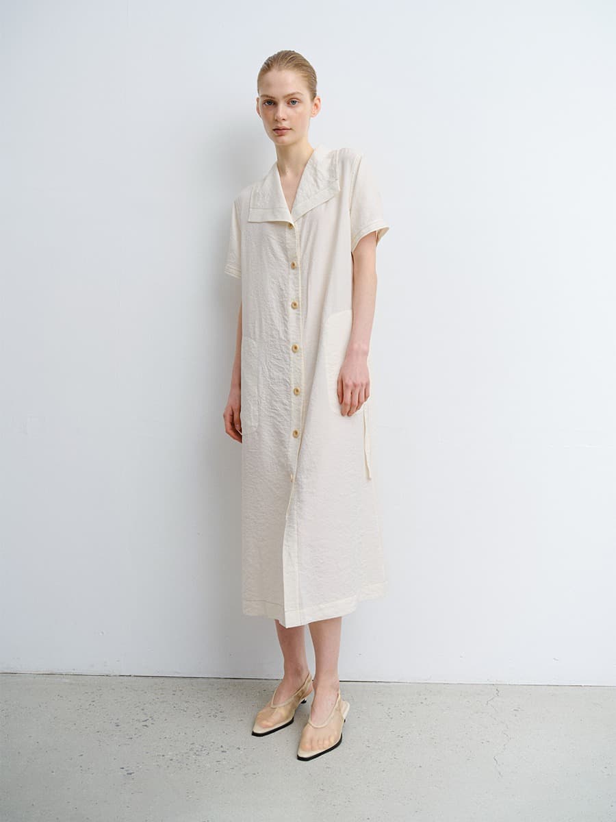 TVR WASHED SILK COLLAR DRESS_ECRU — vue 3