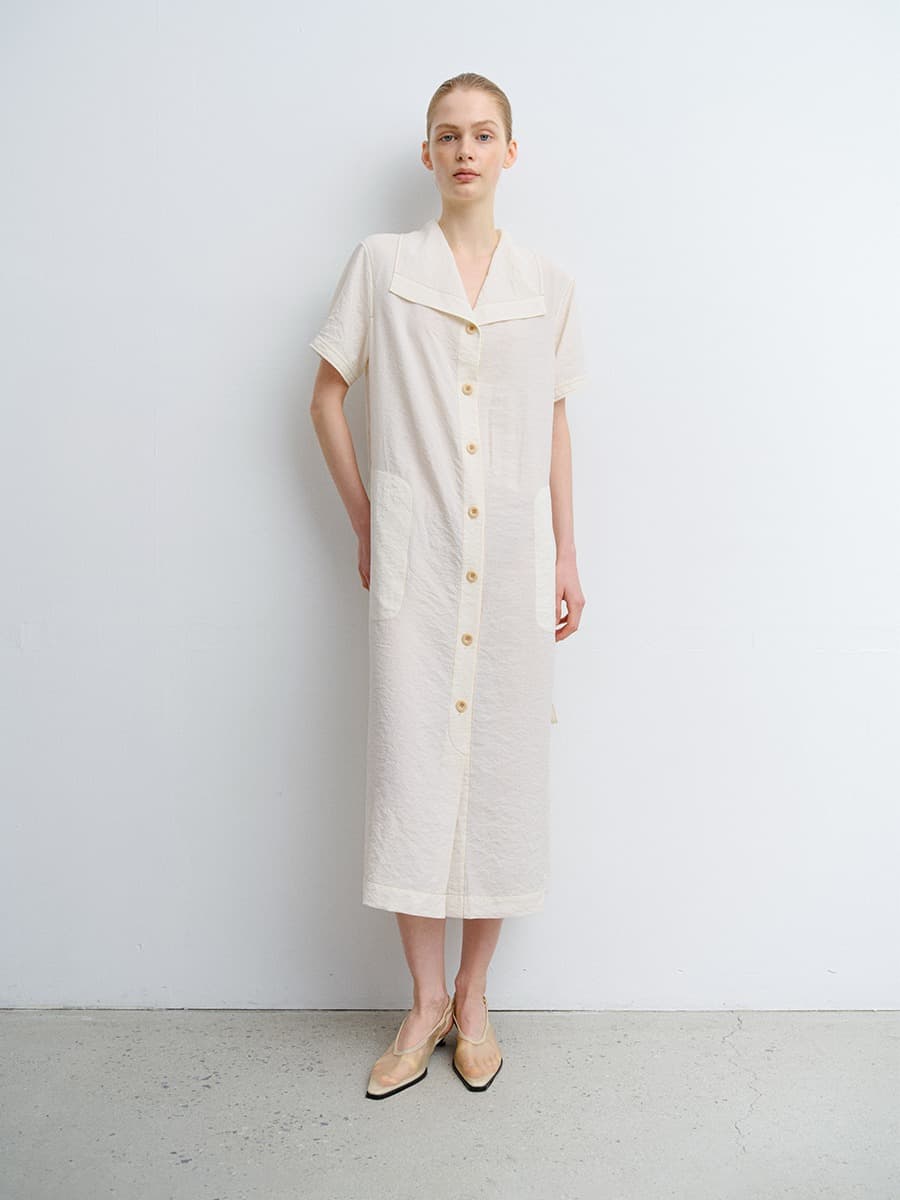 TVR WASHED SILK COLLAR DRESS_ECRU — vue 4