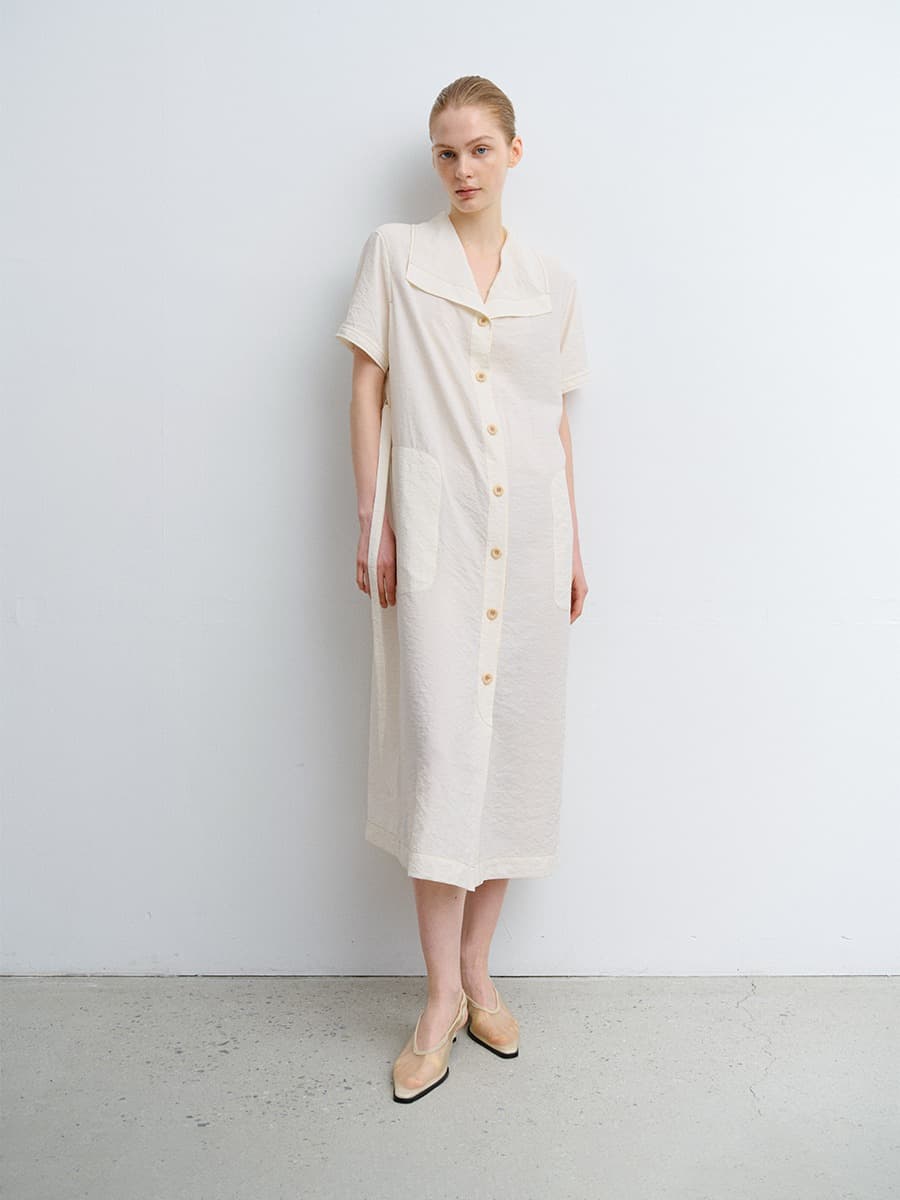 TVR WASHED SILK COLLAR DRESS_ECRU — vue 5