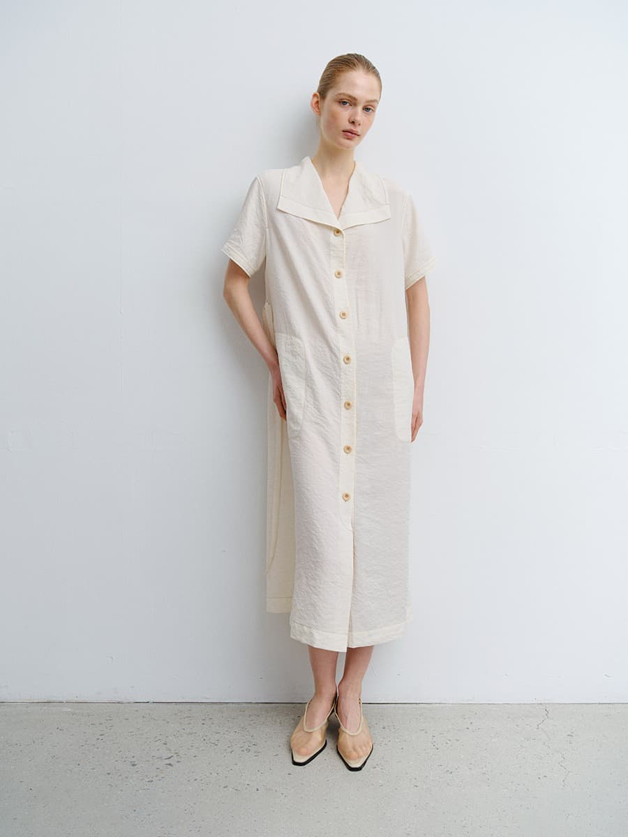 TVR WASHED SILK COLLAR DRESS_ECRU — vue 6