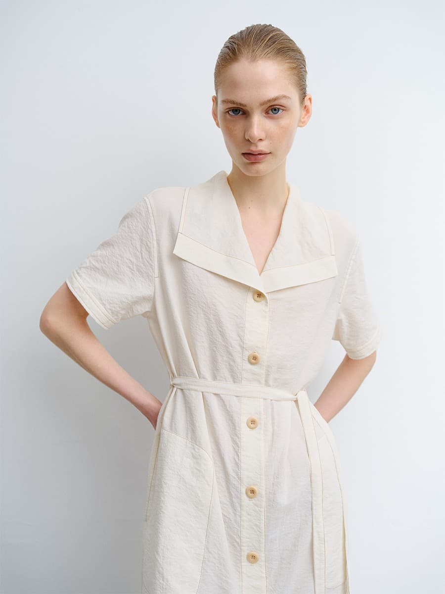 TVR WASHED SILK COLLAR DRESS_ECRU — vue 11
