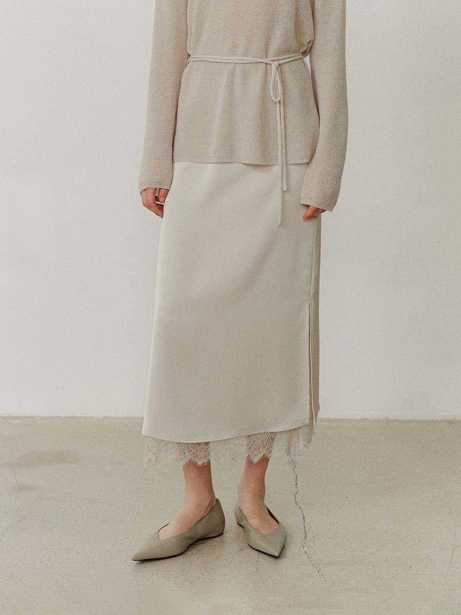 TVF SATIN LACE SKIRT_I-BEIGE — vue 2