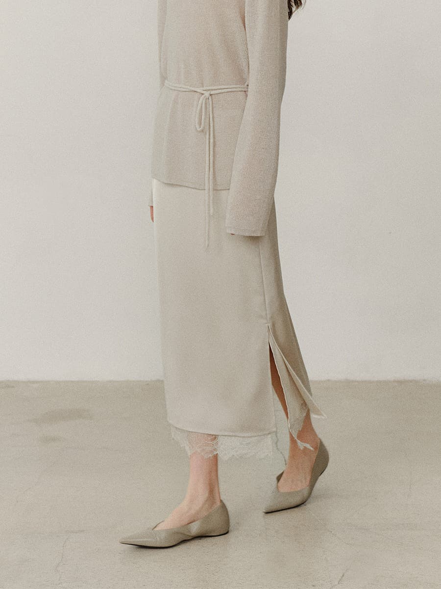 TVF SATIN LACE SKIRT_I-BEIGE — vue 3