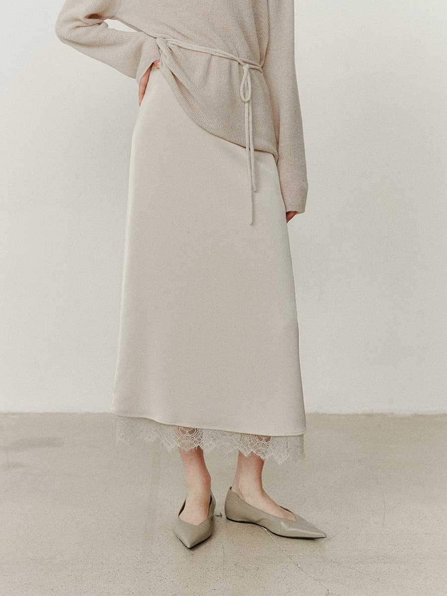 TVF SATIN LACE SKIRT_I-BEIGE — vue 1
