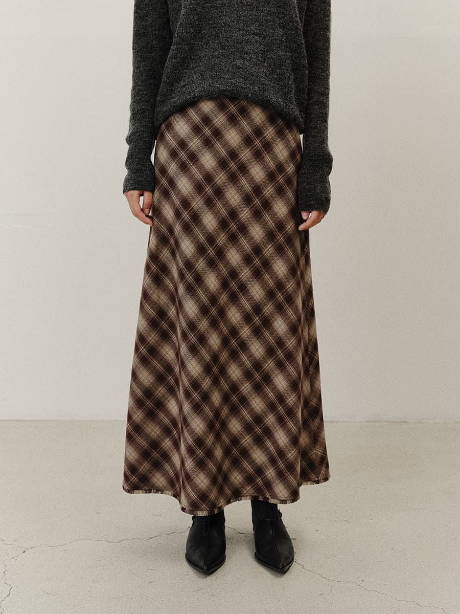 TVF CHECK MAXI SKIRT_BROWN — vue 1