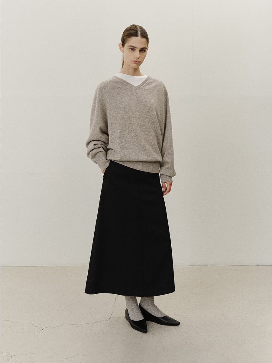 TVF TWILL SEMI A-LINE SKIRT_BLACK — vue 3