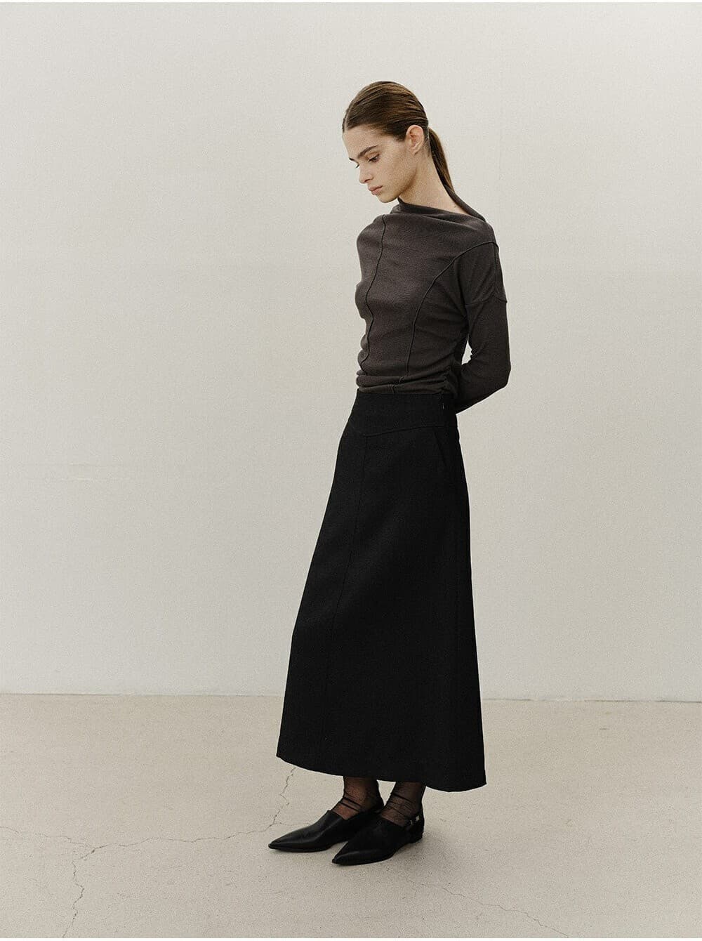 TVF TWILL SEMI A-LINE SKIRT_BLACK — vue 10