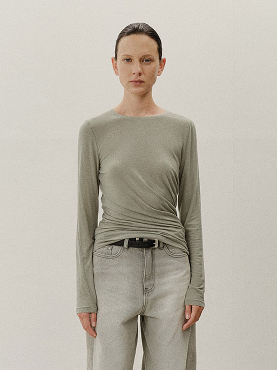 TVF WOOL CURVED TOP_ L-KHAKI — vue 1