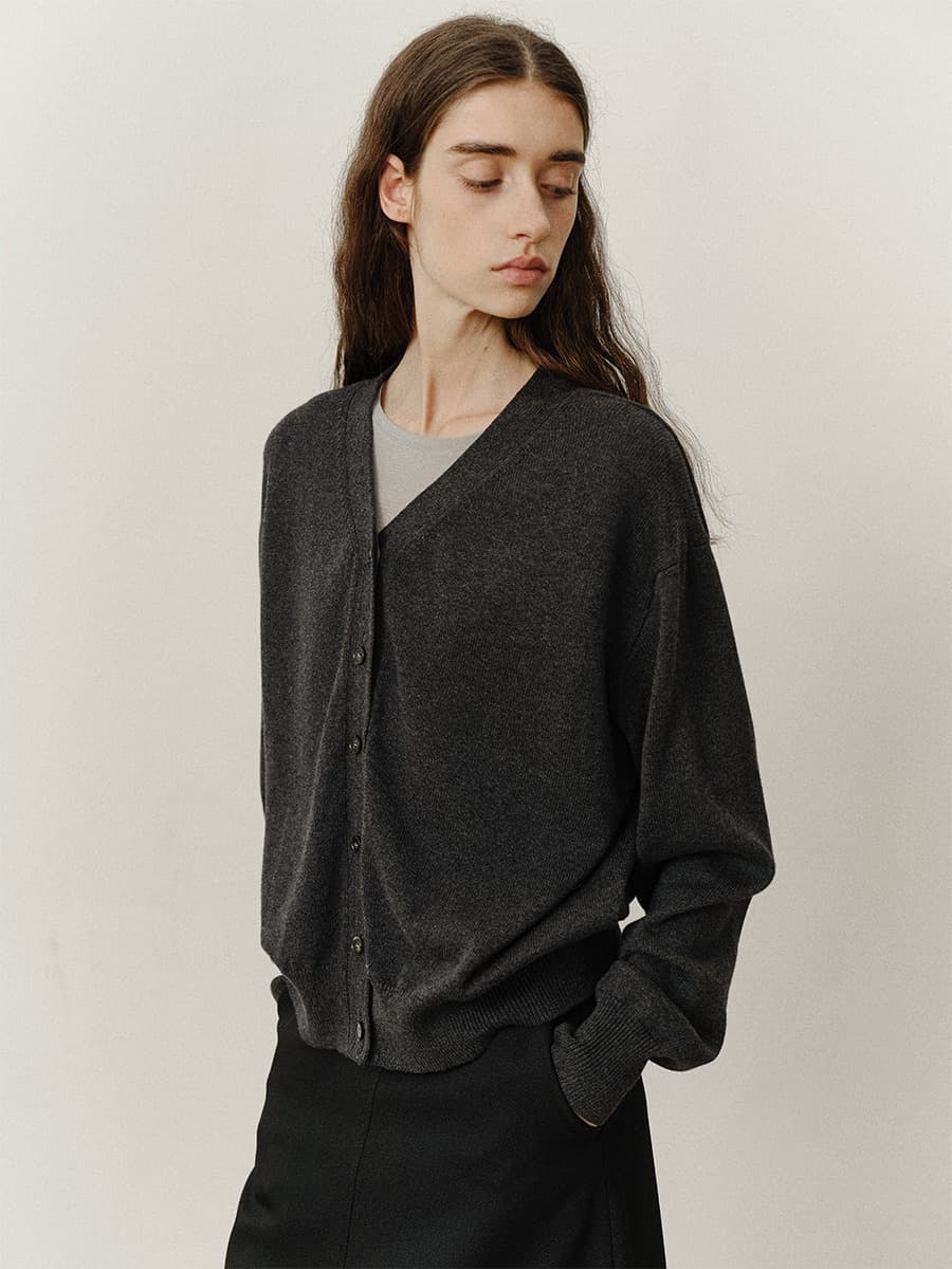 TVF COTTON CASHMERE KNIT CARDIGAN_CHARCOAL — vue 6