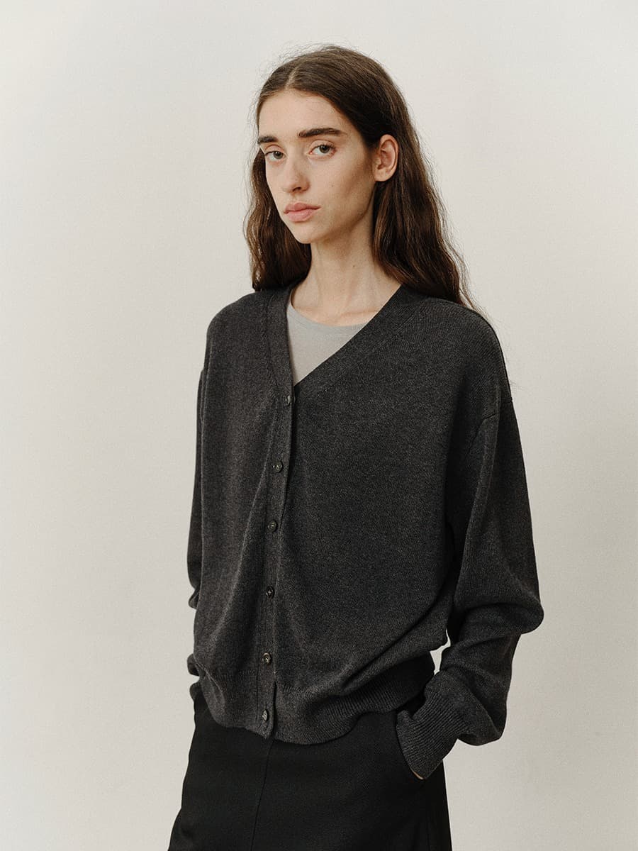TVF COTTON CASHMERE KNIT CARDIGAN_CHARCOAL — vue 1