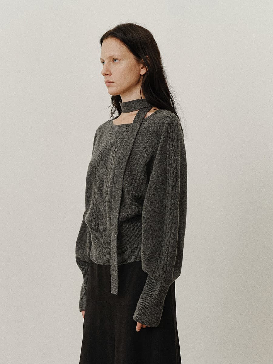 TVF MUFFLER CABLE WHOLEGARMENT KNIT TOP_CHARCOAL — vue 2