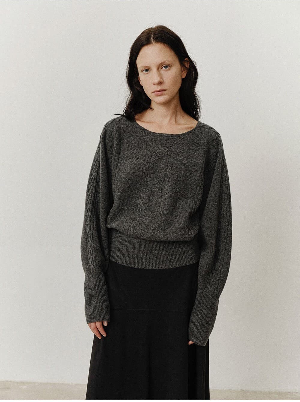 TVF MUFFLER CABLE WHOLEGARMENT KNIT TOP_CHARCOAL — vue 10